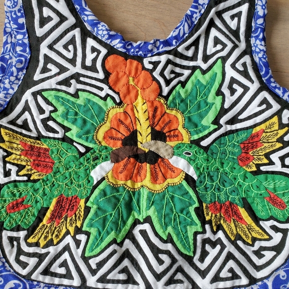 Blue and white floral summer dress with embroidery - Picture 3 of 7